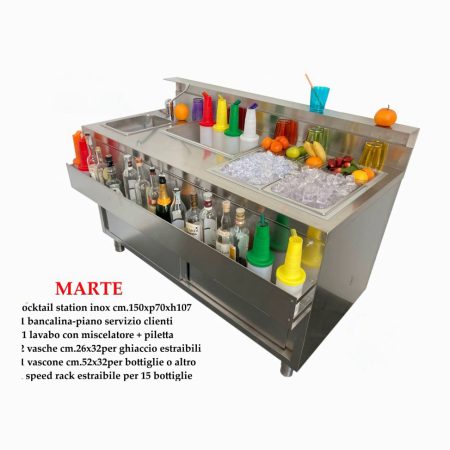 marte 1 | STATION COCKTAIL INOX DI CM. 150XP70XH85/107 CON ANTINE – ART. MARTE - Arredamento Professionale per Bar e Ristoranti