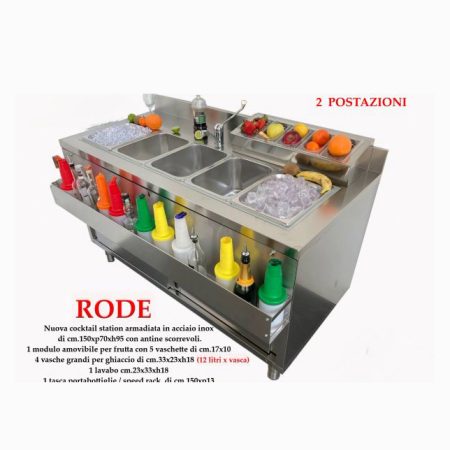 rode 1 | STATION COCKTAIL INOX DI CM. 150XP70XH85/95 CON ANTINE – DOPPIA POSTAZIONE - ART. RODE - Arredamento Professionale per Bar e Ristoranti